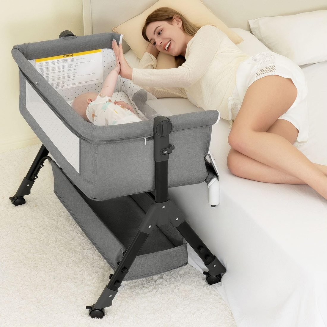 BCOL 3-in-1 Bedside Sleeper with Storage Basket, Grey